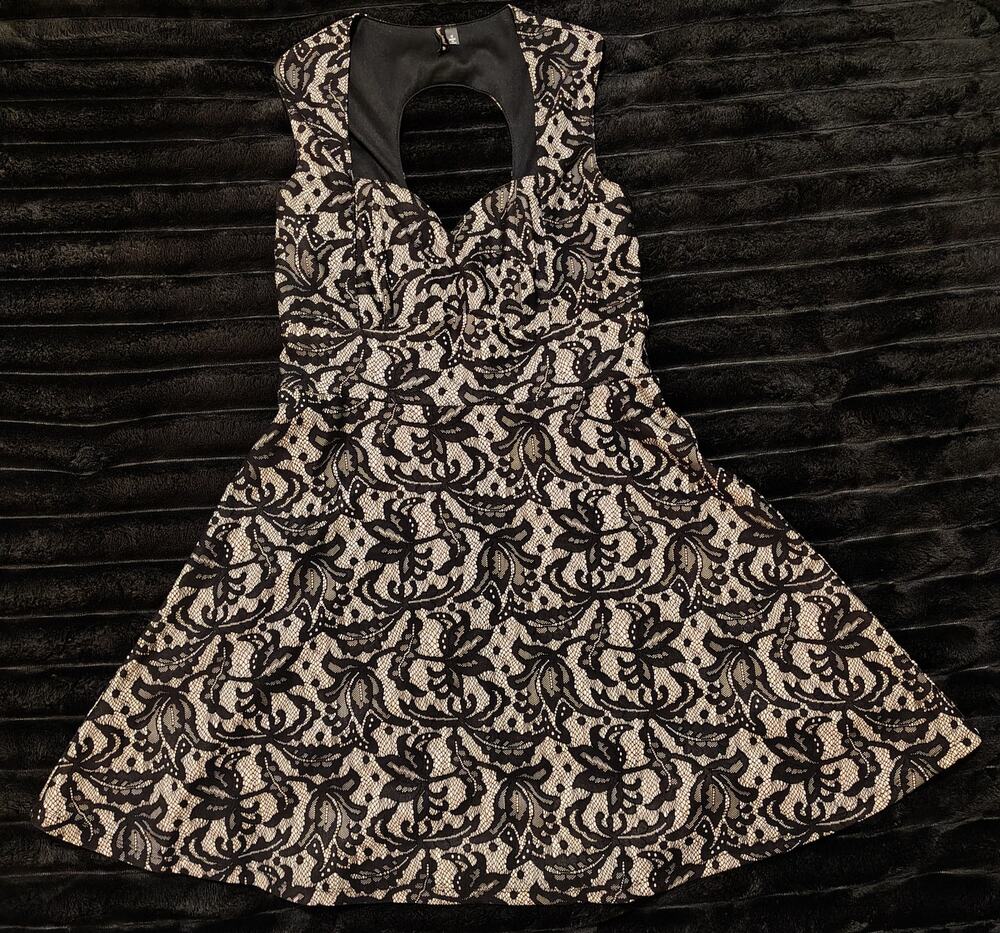 HeartSoul Black Lace Overlay Dress Medium Romatic Goth Dark Coquette Whimsical